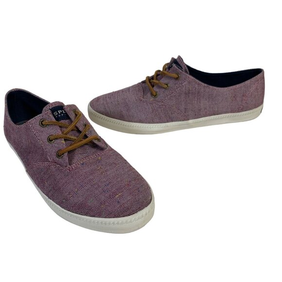 Sperry Top Sider Boat Shoe Sneaker Size 11 Purple Flecked Canvas Rawhide Lace Up - Picture 10 of 15